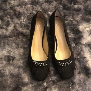 Black closed toe tassel heels💕